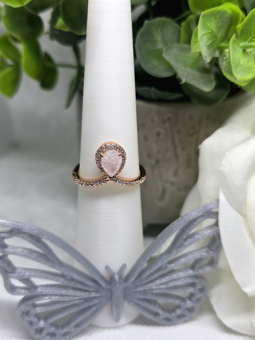 BP White Frost Teardrop Halo Ring with On Rose Gold Plating